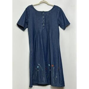 Vermont Country Store‎ Womens Denim Dress Size M Embroidered Cottagecore Prairie